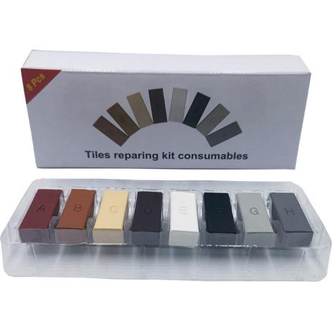 Kit de accesorios de 8 piezas para reparación de pisos y azulejos, cera para azulejos, bloque de cera, herramientas multifuncionales para bricolaje. (1/5)
