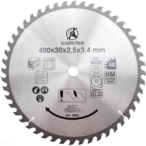 Bgs Technic – Lame de scie circulaire 400 mm – 48 dents carbure – Pour bois dur et teck – Largeur de coupe 3,4 mm – Alésage 30 mm (1/3)