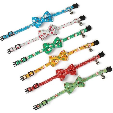 Lot de 6 Colliers pour Chat avec Clochette Collier pour Chat avec lunes Collier pour Chat avec Clochette et Nœud Papillon (1/5)
