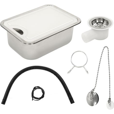 GARRYFIZH Ensemble lavabo de cuisine en acier inoxydable 304 avec planche à découper en acrylique pour camping-car