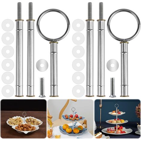 Ensemble de supports à étages argentés, présentoirs à 2 ou 3 étages, présentoirs pour gâteaux de mariage et buffets, supports à gâteaux, ensemble de 2 pièces (1/5)