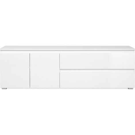Meuble TV 2 portes 2 tiroirs 180x40,1x55 cm blanc brillant - MALIO (1/5)