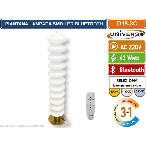 UNIVERSO D18-3C LAMPADA PIANTANA SMD LED DI DESIGN BLUETOOTH 43W CCT PER SELEZIONE COLORE LUCE GESTIBILE DA TELECOMANDO E APP (1/5)