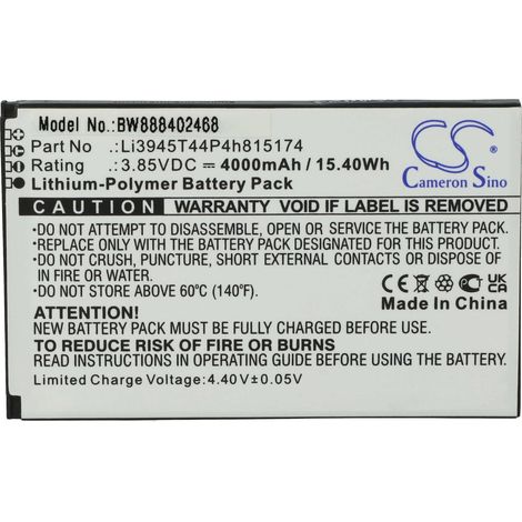 vhbw Battery Replacement for ZTE Li3945T44P4h815174 for Mobile Router Modem Hotspots (4000mAh, 3.85 V, Li-polymer)