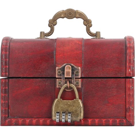 Coffre à trésor en bois composite vintage antique avec serrure, boîte à bijoux décoration coffret à babioles pour collection perles pièces cadeau (1/5)