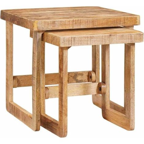 Ensemble de 2 Tables Gigognes Empilables, 46x46x45 cm, Couleur Marron (1/5)
