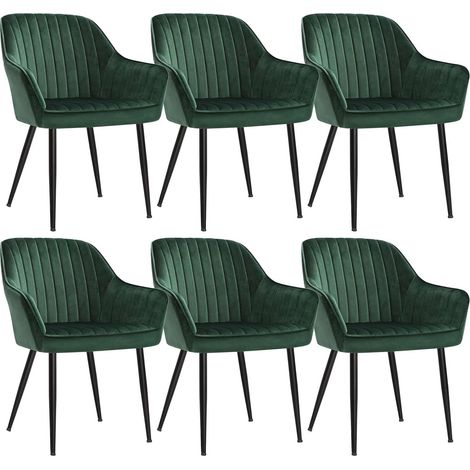 Songmics – Lot de 6 chaises de salle à manger en velours vert – Rembourrées avec accoudoirs – Charge max 120 kg – Pieds en métal – Conception ergonomique (1/5)