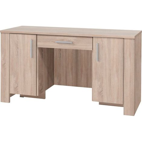 Mesa de oficina Melfeli 114, Roble Sonoma, Con puertas, Con cajones, Número de puertas: 2, Número de cajones: 1, 77x140x55cm