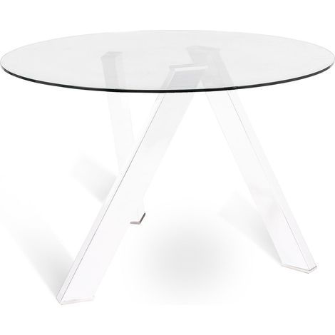 Tavolo Rotondo Ø120x75 cm Top in Vetro Gambe in Metallo Bianco (1/3)