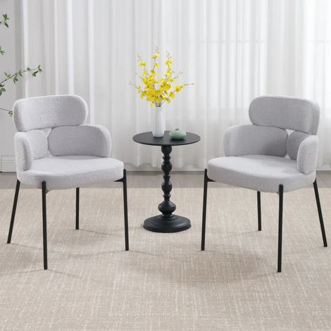 Wahson 2 PZ Sedie da Pranzo in Pelliccia con Gambe in Metallo, Schienale Moderna Design Sedia Imbottita Poltroncine per Sala da Pranzo/Soggiorno, Grigio