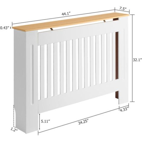 Cache-radiateur MDF blanc M – Panneau décoratif ventilé – Design traditionnel à rayures verticales – Dimensions 112 x 19 x 81,5 cm (1/5)