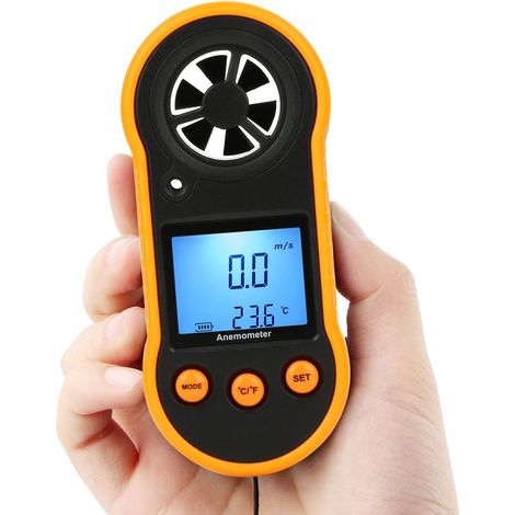 Digitales Windgeschwindigkeitsmessgerät, Windmesser, Luftstrommesser zur Messung von Windgeschwindigkeit und Temperatur, Windmesser-Thermometer (1/5)