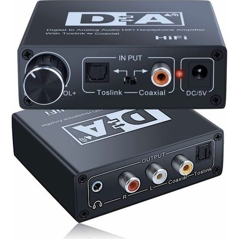 Convertisseur DAC - Amplificateur Hifi - Numérique vers analogique - 2 prises RCA 3,5 - Coaxiale optique biretionnelle - Contrôle du volume et réglable (1/5)