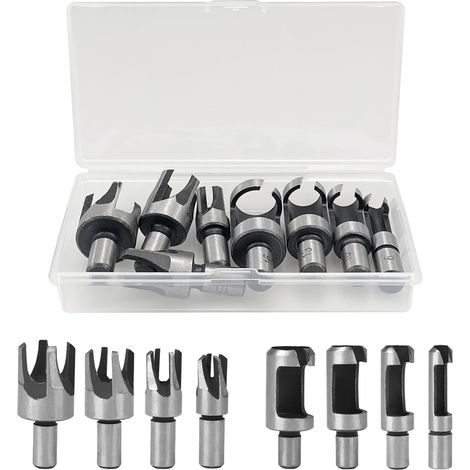 8 pièces Bois Plug Cutter Set Tige Ronde En Acier Au Carbone Griffe Forets Coniques Ensemble Griffe Liège Perceuse Scie Outil Tenon Foret Cutter, pour Bois Porte Fenêtre Cabine (6/10/13/16mm) (1/5)