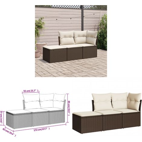 Salon de jardin avec coussins 3 pcs marron résine tressée - Salon De Jardin - Mobilier De Jardin - Salon Extérieur - Ensemble De Canapés - Canapé D'angle - Home & Living (1/3)