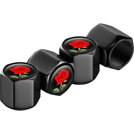 16Pièces Bouchons Valve Pneu Auto Durable Décor Rose Rouge (1/2)