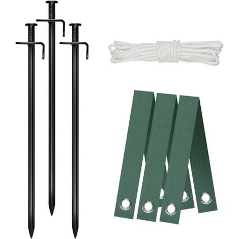8 Pièces Piquets d'arbre Kit, 3Pcs 30cm Piquets d'arbre Robustes avec 3Pcs Sangles de Jalonnement d'arbre et 10m Corde d'ancrage pour Supports dans Protection Contre Ouragans et Intempéries (1/4)