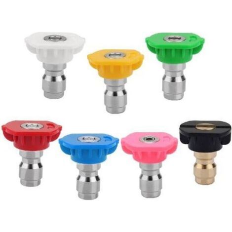 Set di 7 ugelli per idropulitrice ad alta pressione, con attacco rapido da 1/4", utilizzati principalmente per la pulizia dell'auto e il giardinaggio. (1/5)