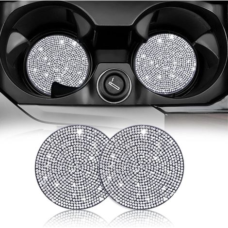 2 Pièces 7 cm/ 2,75 Pouces sous Verres de Voiture, Porte-Gobelet de Voiture Coaster, sous Verre Paillette de Voiture Tapis de Tasse Accessoires de Voiture en Cristal pour Dames et Filles (1/5)
