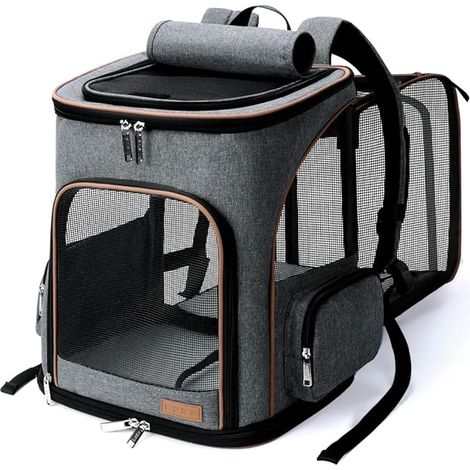 Backpack for Cats and Dogs, Foldable with Safety Leash and Mats, Grey (1/5)