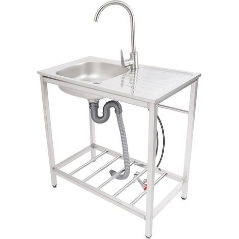 Évier d'établi 75 x 40 x 75 cm, évier d'extérieur autoportant, en acier inoxydable, mobile, avec cellule de stockage, évier de cuisine simple avec robinet à 360 ° pour linge, bar, garage, restaurant (1/5)