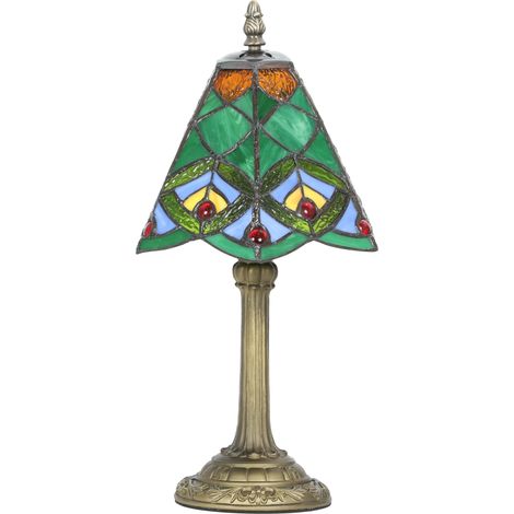 Tiffany-Style Table Lamp with Geometric Patterns, Handcrafted Antique Stained Glass Bedside Lamp for Living Room Bedroom, E27 Socket, Green (1/5)