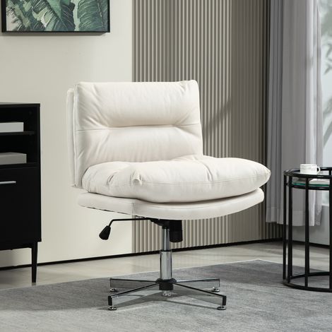 Silla de Oficina sin Brazos con Altura Ajustable Función de Basculante Base Cruzada y Asiento Amplio Gris Claro (1/5)