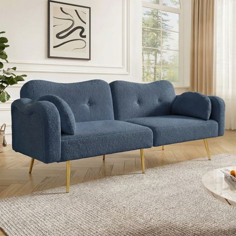 [Fonction couchage] Canapé-lit 2 places - Canapé 2 places moderne avec dossier réglable et pieds en métal doré, fonction lit intégrée. Meuble multifonctionnel 2 en 1. (1/5)