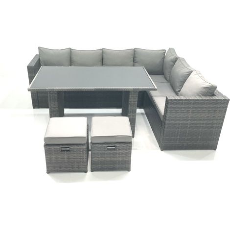 Fimous Outdoor Lounge Rattan Corner Sofa Set 6 Seater Garden Furniture with Small FootStools (1/5)