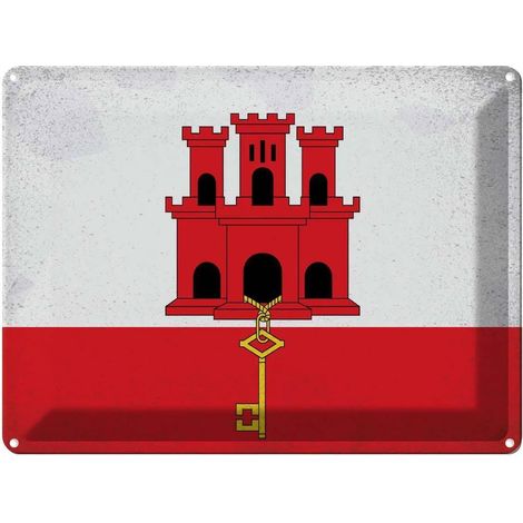 Plaque métallique 30x40 cm Drapeau de Gibraltar, armoiries (1/5)