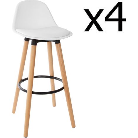 Lot de 4 Tabourets de bar blanc - L. 42,5 x l. 39,5 x H. 92 cm -PEGANE-