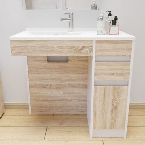 BadezimmerMˆbel ANDY PMR 90 cm Holz und Weifl - Waschbecken ‹ links (1/5)