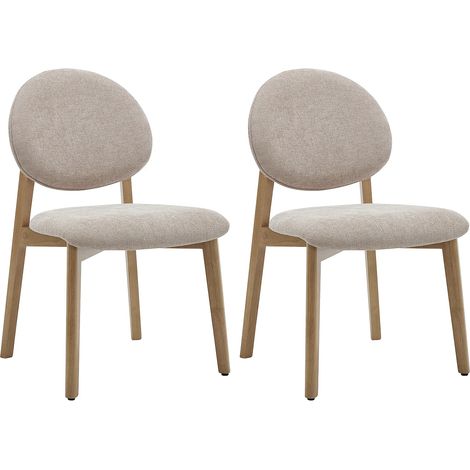 Lot de 2 chaises en tissu texturé et bois d'hévéa naturel clair - Beige - MARLENI (1/5)