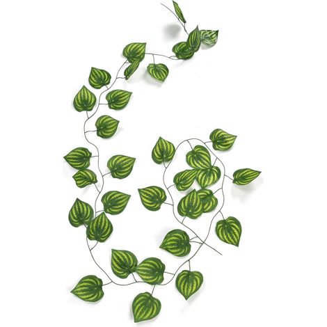 Planta trepadora decorativa de ratán para techo con hojas artificiales de sandía verde, ideal para el jardín. (1/5)
