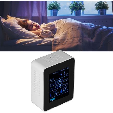 Tragbarer 3,7V CO2-Detektor, Luftqualitätsmonitor, Thermometer und Hygrometer mit Bluetooth-Funktion, weiß. (1/5)