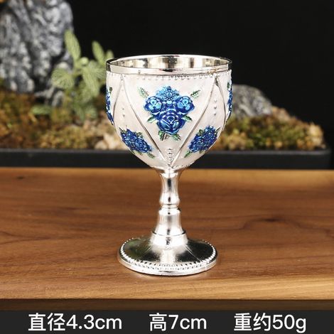 (Motif rose, fleurs argentées, blanches et bleues) Petit verre à vin, verre à vin blanc haut de gamme de 30 ml