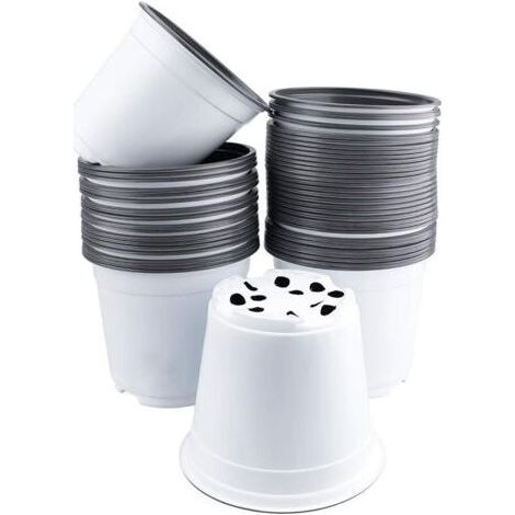 Lot de 50 Pots de Fleurs en Plastique de 15 cm pour semis de Jardin (Blanc)