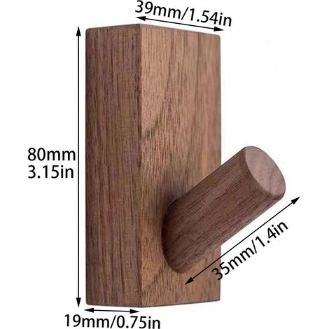 Set bestehend aus 1 Wandhaken aus massivem Buchenholz, skandinavisches Design, kein Bohren erforderlich, 4x8cm Klebehaken, Schrauben und Klebstoff zur Befestigung enthalten (Klebelast 5kg, Bohrlast 25 (1/5)