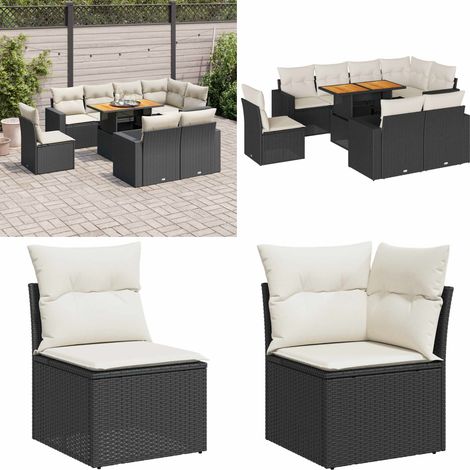 vidaXL Salon de jardin 9 pcs avec coussins noir résine tressée (1/5)