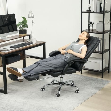 Silla de oficina masajeadora con altura regulable, reposapiés, negra, DESVIAE (1/5)