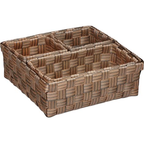 Lote de 4 cestas de almacenamiento trenzadas de estilo contemporáneo para baño de 30 x 30 x 30 cm de plástico beige 130014884 (1/3)
