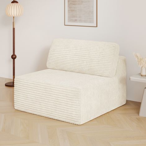 Modulares Cord-Sofa-Mittelteil, armloser Hocker/Chaiselongue, 101 x 101 x 82 cm, Beige