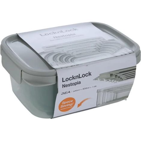 LocknLock LTN340S3 NestnLock Set 3 Contenitori Ermetici Impilabili 500 ml 920 ml 1.6 L BPA Free colore Verde Salvia