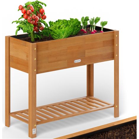 CASARIA® Hochbeet FSC®-zertifiziert Akazie 2stufig witterungsbeständig Massiv Holz Ablageboden Folie Kräuterbeet Pflanzkasten Beet Braun  L
