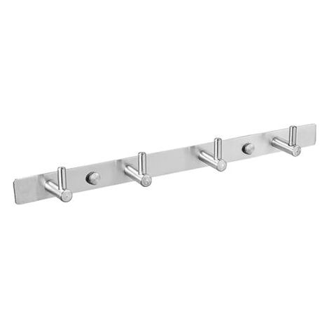 Portachiavi da parete in nichel spazzolato, lungo 26,9 cm, con 4 ganci portachiavi, ideale per ingresso, porta, bagno, cucina o corridoio (acciaio inox 304, colore argento).