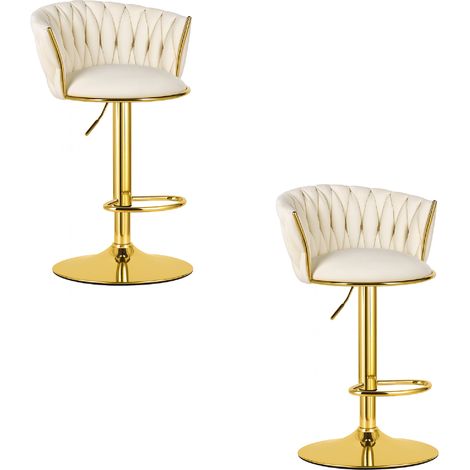 Tabouret de bar - leobert - mig - beigebase doree - 51 x 50 x 84 105 cm - lot de 2 (1/5)