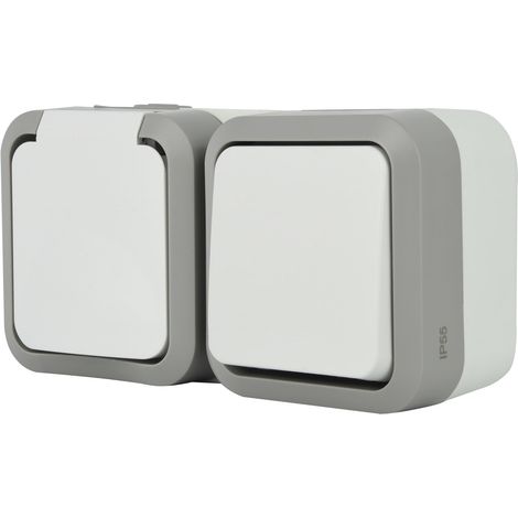 1 Prise Française (2P+T) 16A + Interrupteur va e vient Outdoor IP55 (1/5)