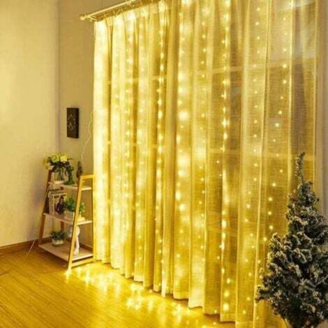 [JAMAIS UTILISÉ] 300 pièces LED 3M 3M UAB rideaux lumineux de Noël, alimenté par batterie 8 modes télécommande étanche pour mur de fenêtre, fête (blanc chaud) (1/3)