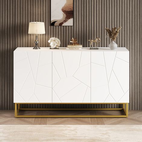 Credenza bianca lucida, mobile contenitore con 4 scomparti, 1630x35x75 cm (1/5)