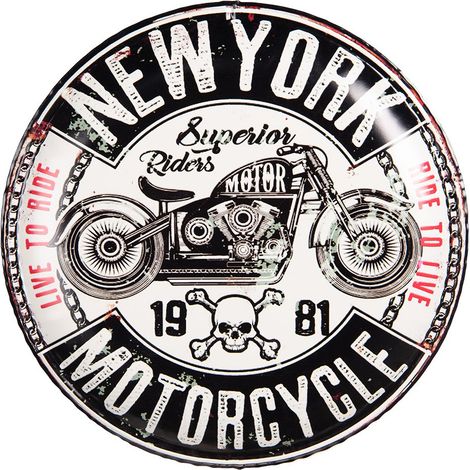 Plaque Décorative Murale en Fer Noir Thème Moto Rétro et Vintage Diamètre 35 cm - PANGIVO